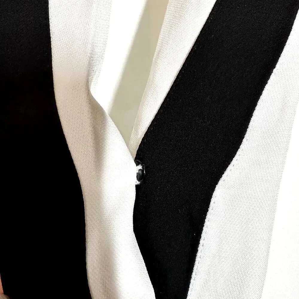 Reiss Jayde Bodysuit Blouse Long Sleeve Low V-Neck White Black 8